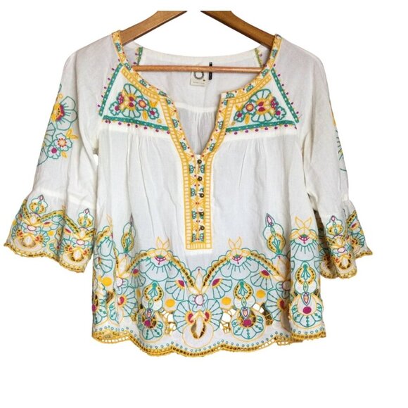 Akemi + Kin Boho Embroidered Top Bell Sleeves Floral Fairycore Fairy size 2 - Picture 1 of 9
